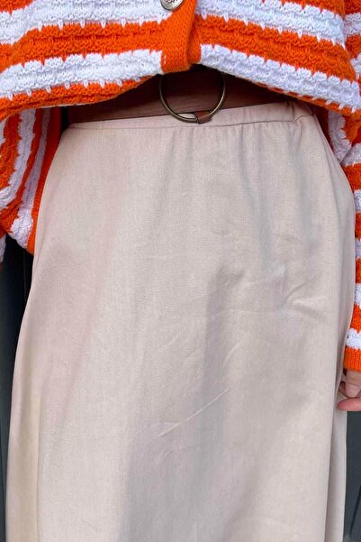 lamelif Λινή φούστα σε πέτρινο χρώμα