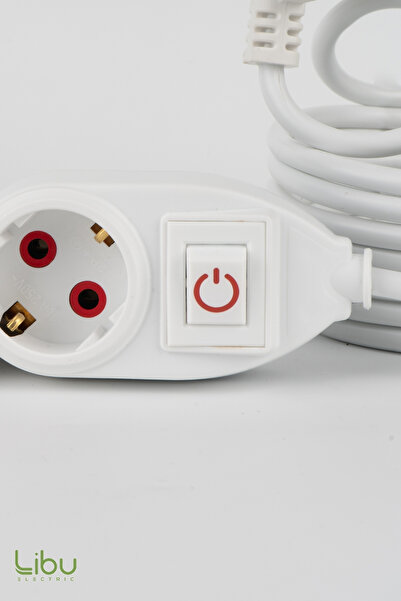 Libu Electric Üçlü Priz Ince Fişli, Topraklı, Kablolu, Led Anahtarlı, 2 Metre-beyaz