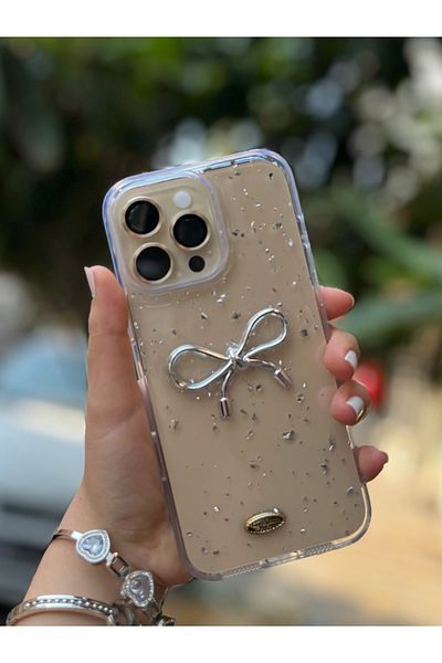 Caseji حافظة iPhone 16 Pro Max المتوافقة مع تفاصيل فضية ثلاثية الأبعاد ولامعة
