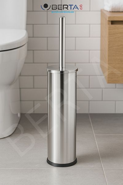 Berta Hijyen Metal Toilet Brush - Decorative Toilet Bowl and Wc Brush, Flat Cover and Stainless Feature