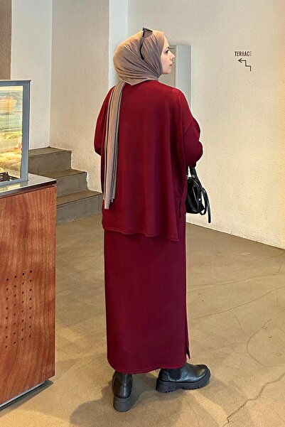 lamelif Κρυστάλλινο Σετ Φούστα Μπορντό