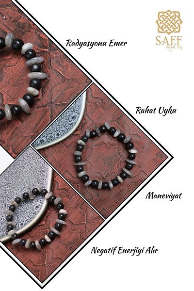 Saff Doğal Taş Certified Shungite and Labradorite Bracelet