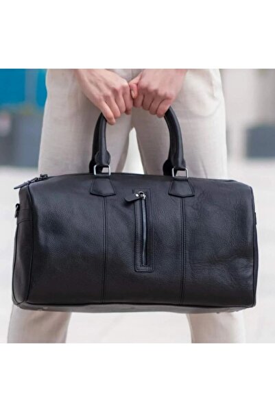 PLM Dolly Gerçek Deri Seyahat Çantası Dokulu Siyah