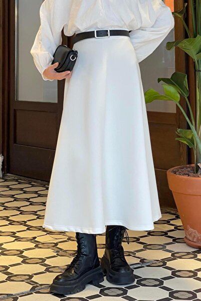 lamelif Скуба Тканина Клош Спідниця Біла