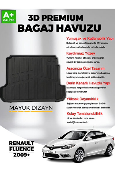 Mayuk Dizayn Renault Fluence 2009 Sonrası MYK 3D Premium Yumuşak Bagaj Havuzu