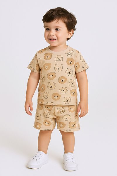 HÇM Boy's Shorts Suit Teddy Bear Printed E24