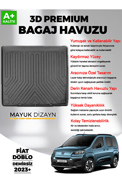 Mayuk Dizayn Fiat Doblo 2023 Sonrası MYK 3D Premium Yumuşak Bagaj Havuzu Demi...