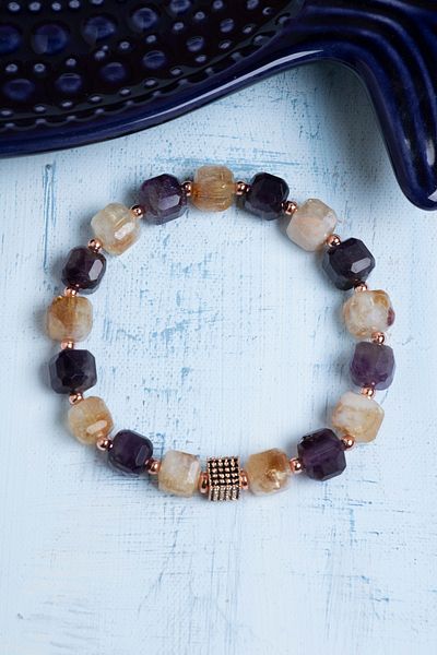 Deniz Doğal Taş Certified Citrine, Amethyst and Hematite Natural Stone Bracelet