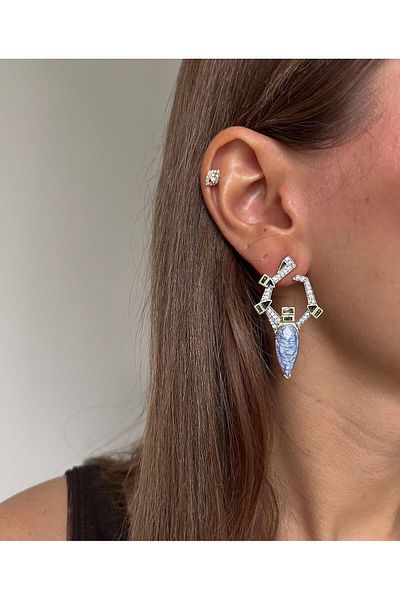 Serenity Atelier New Season Blue Stone Detailed Zircon Earrings (5cm)