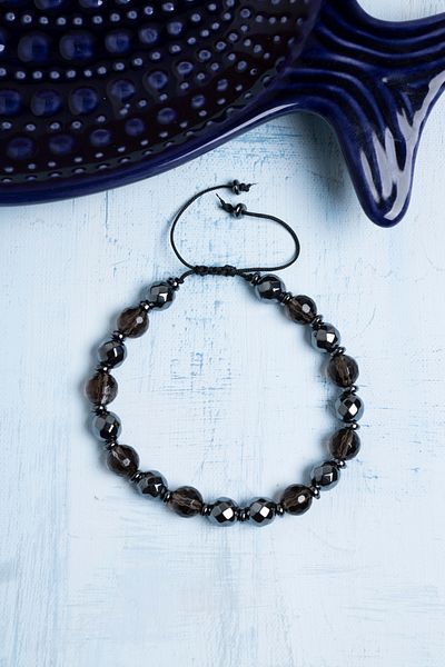 Deniz Doğal Taş Certified Hematite and Smoky Quartz Natural Stone Bracelet