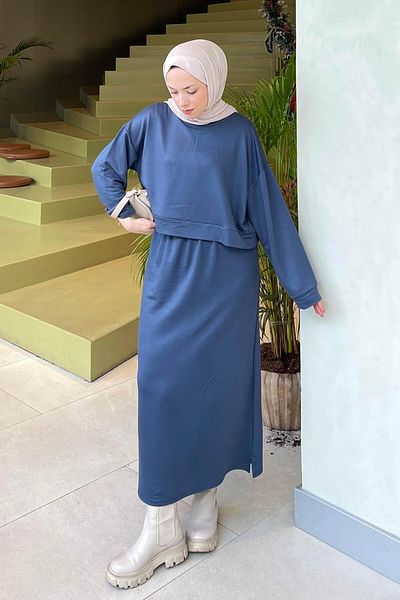 lamelif Σετ Hijab με Φούστα Μπαλόνι Καπνιστό
