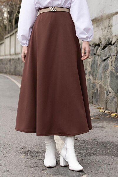 lamelif Kloş Etek Siyah Acı Kahve