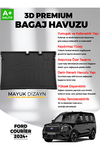 Mayuk Dizayn Ford Courier 2024 Sonrası MYK 3D Premium Yumuşak Bagaj Havuzu
