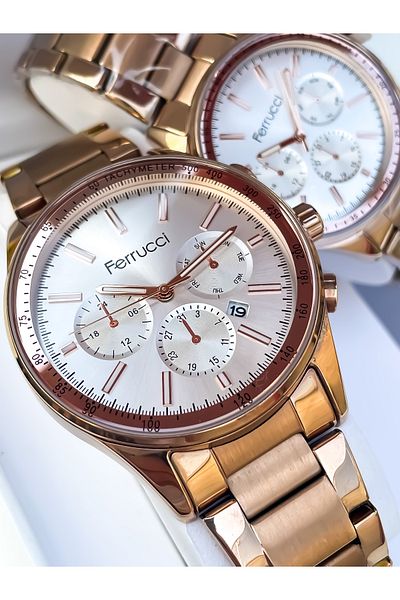 Ferrucci Multifunction Waterproof Chronometer Steel Case Steel Cord Men's Wristwatch