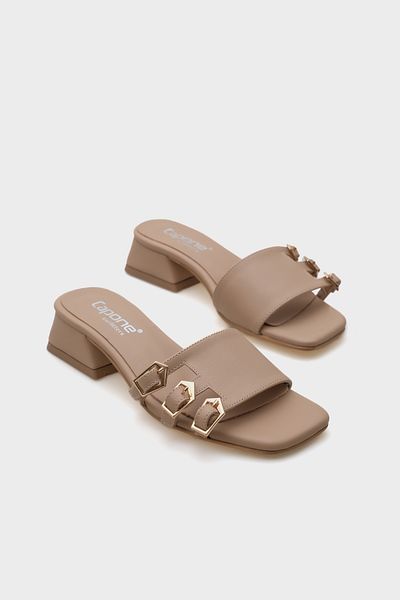 Capone Outfitters Lesley Short Heeled Blunt Toe Buckle Women's Slippers