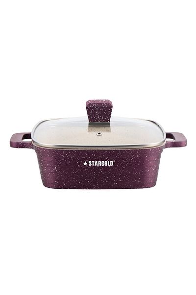 Generic Stargold 10-piece Nonstick Granite Cookware Set – Burgundy Square Pot Set With Glass Lids