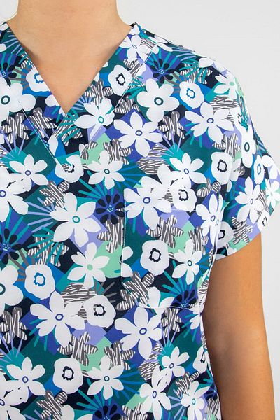 Nur Medikal Giyim Unisex White Daisies Patterned Doctor Nurse Surgical Hospital Cook Jersey Top
