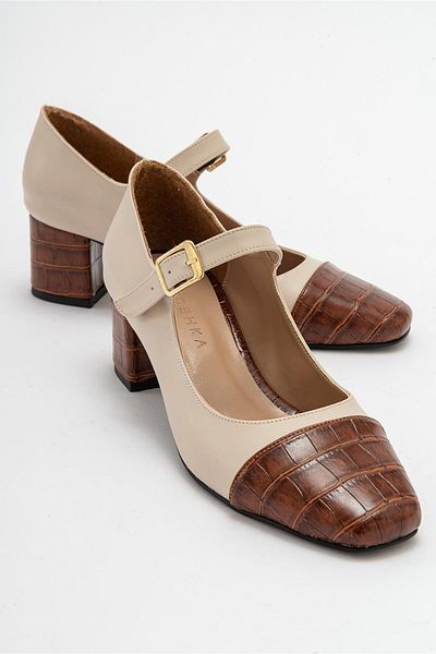 Niloshka MIANO Beige Brown Crocodile Buckle Women's Shoes