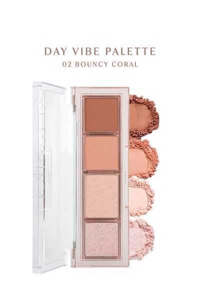 Missha 4-Piece Eyeshadow Palette Containing Intensely Pigmented Matte and Shimmering Shades Day Vibe Palette ( # 2 Bouncy Coral)