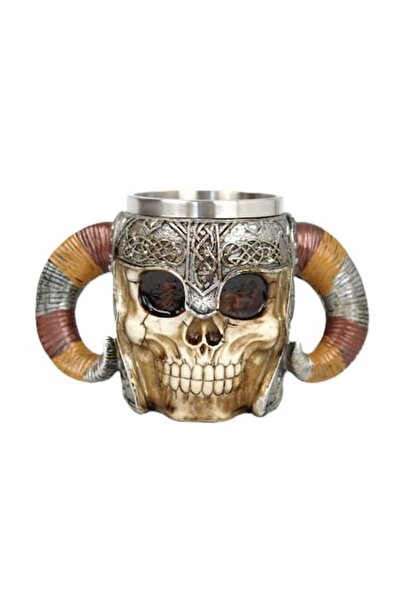 OEM Viking Skull Beer Mug, Stainless Steel and Resin, Medieval Mug, Viking Mug, Lid