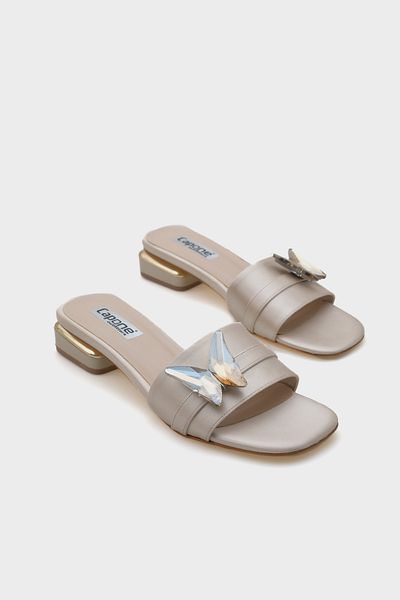 Capone Outfitters Round Blunt Toe Stone Butterfly Buckle Women's Short Heeled Slippers