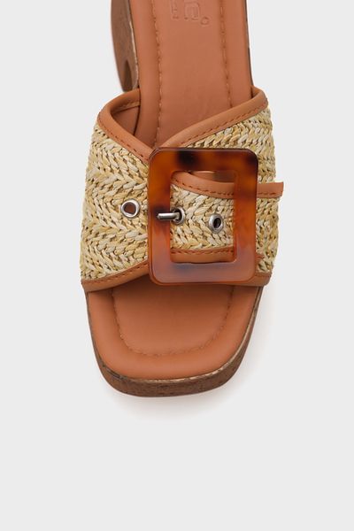 Capone Outfitters Tracey Platform Leopard Buckle Straw Single Strap Women's Slippers