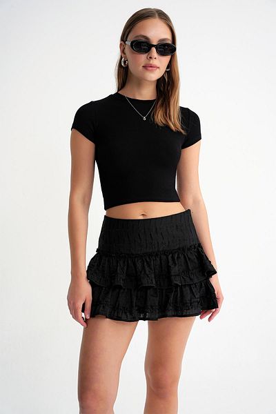 Mixray 2011 Women's Slim Fit Basic Crop T-Shirt Black