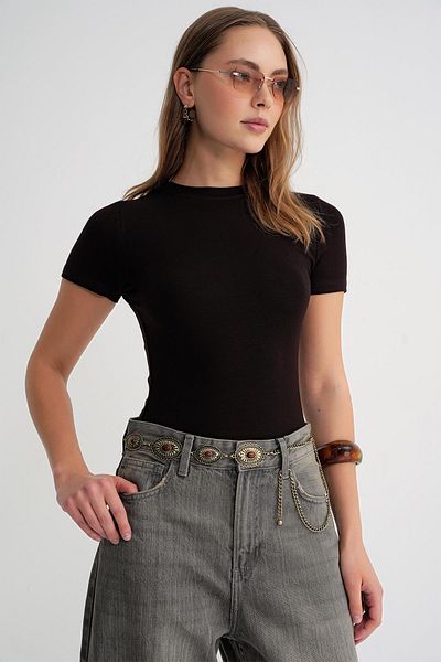Mixray 2010 Women's Slim Fit Basic T-Shirt Brown
