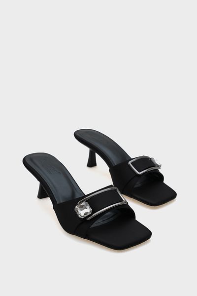 Capone Outfitters Mina Blunt Toe Medium Heeled Stone Single Strap Women's Slippers