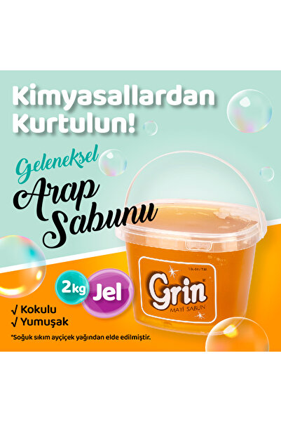 Grin 2 Kg Jel Arap Sabunu | Deterjan Alternatifi | Banyo, Fayans Temizleyici | Yüzey Temizleyici