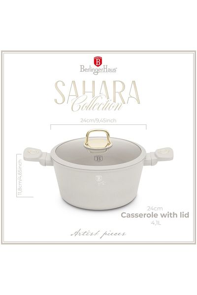 Berlinger Haus Pot with lid 24 cm, 4.1L Sahara Berlinger Haus BH 8071, non-stick coating, cream