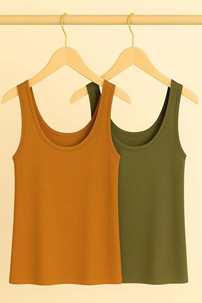 COTENCONCEPT 2 Pieces A-Line Comfortable Fit Basic Thick Strap Undershirt T-S...