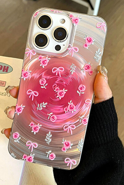 EWEC İphone 11 Uyumlu Pembe Gül Ve Fiyonk Temalı Hologramlı Ins Style Imd Premium Telefon Kılıfı