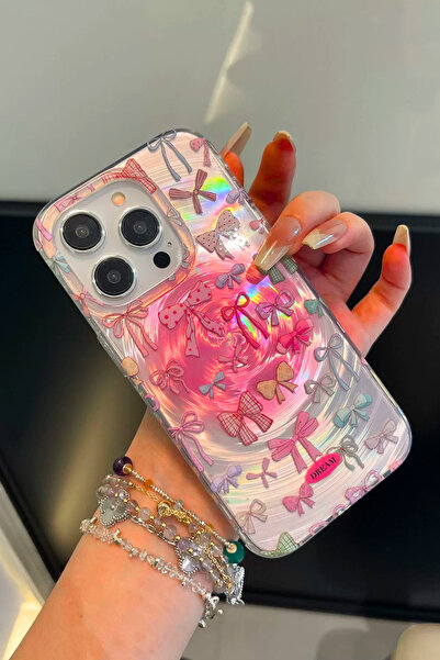 EWEC iPhone 13/14 Uyumlu Rengarenk Fiyonk Tasarım Hologramlı Ins Style IMD Premium Telefon Kılıfı