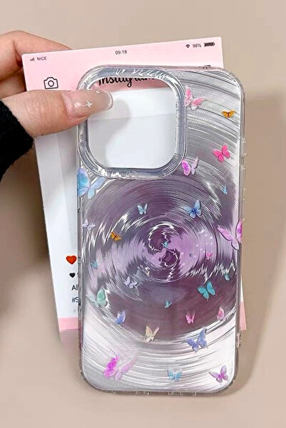 EWEC iPhone 11 Uyumlu Renkli Kelebek Tasarımlı Hologramlı Ins Style IMD Premium Telefon Kılıfı