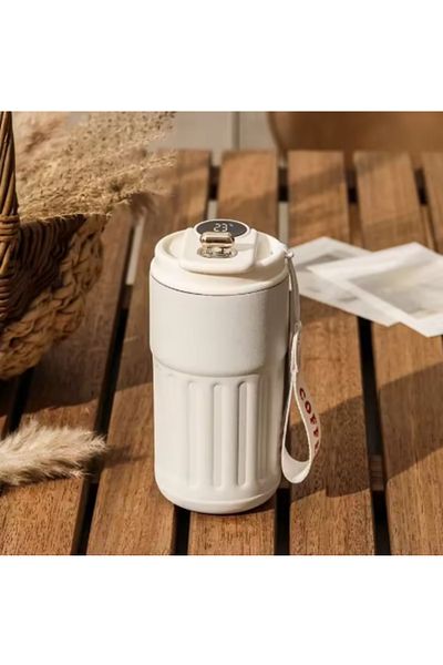 OEM Thermos mug with LED display, 460 ml, stainless steel, double walls, white color