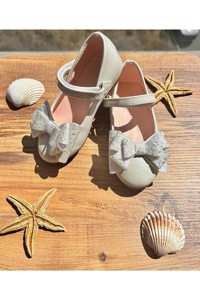 Turkuaz Baby Girl Glittery Bow First Step Orthopedic Ballerinas