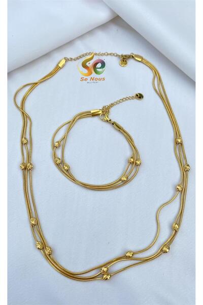 Butik Dorika Model Çelik Kolye ve Bileklik (Gold)
