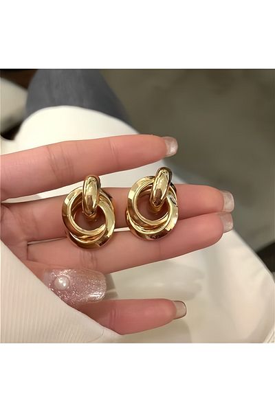 Çelik Vintage Oval Hoop Steel Earrings