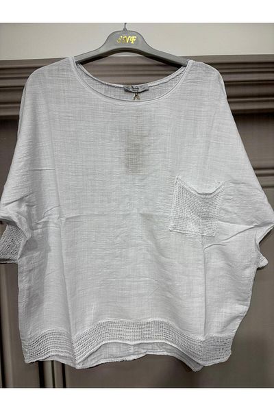 AGORATEKSTİL Women's Oversize Mesh 100% Linen Blouse