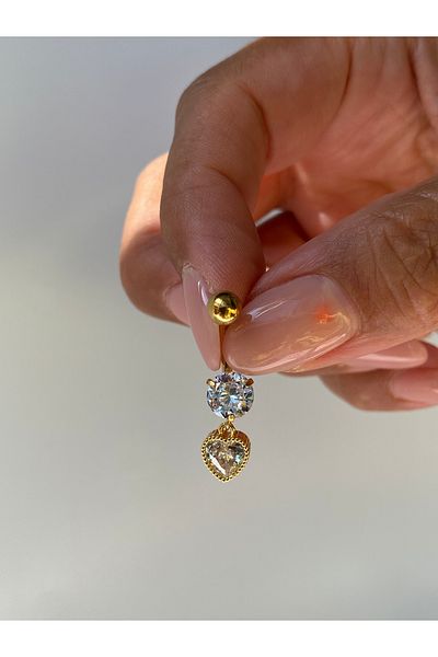 kurukafagift Heart Zircon Stone Dangle Steel Belly Piercing
