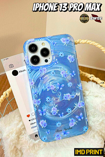 EWEC iPhone 13 Pro Max Uyumlu Gradyan Mavi Gül ve Kelebek Hologram Ins Style ...