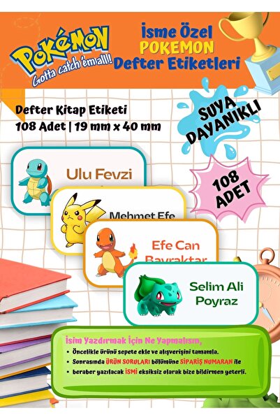 Ceres Studio Pokemon Pikachu Etiketi Defter Etiketi Kitap Etiketi Kişiye Özel...