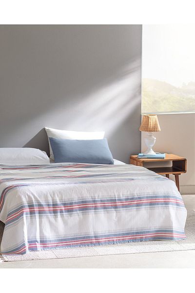 Madame Coco Patrice King Size Ecocell Bedrucktes Piqué - Marineblau/Rot