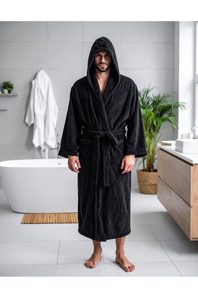 embays collection Μπουρνούζι με κουκούλα Unisex - 100% βαμβάκι, σχέδιο σάουνας μπάνιου, γυναικεία/ανδρικά