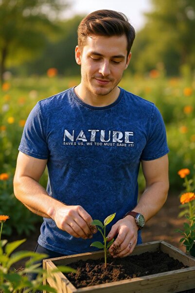 Tex Republic Синя чоловіча футболка - облягаючий крій, друк методом ін'єкції, бавовна