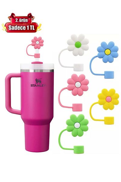 Kelira Quencher Thermos Compatible White Flower Accessory / Straw Protector / Silicone Straw Tip Cover / 10mm Compatible
