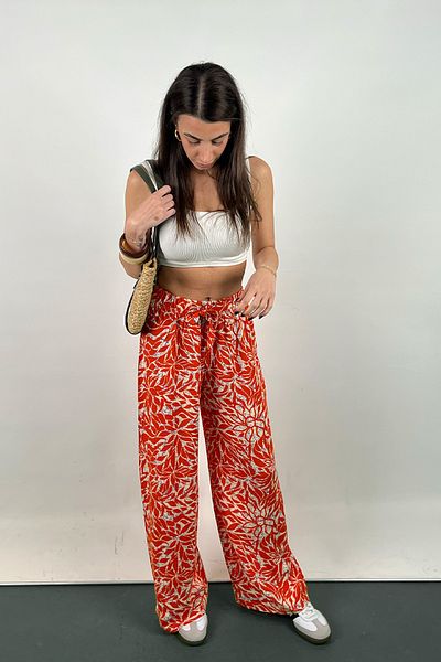 Love The Wind Patterned Viscose Draped Palazzo Trousers