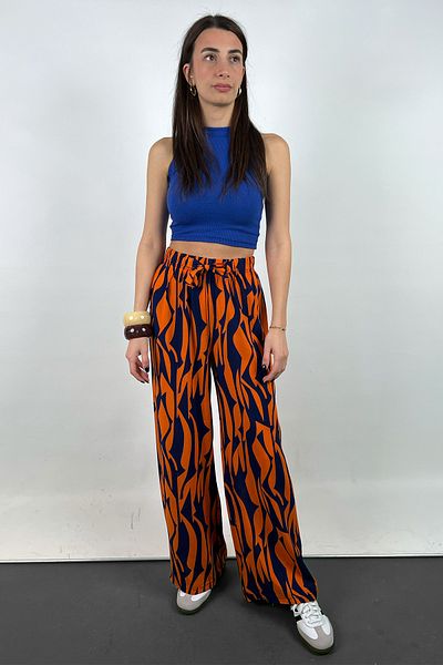 Love The Wind Patterned Viscose Draped Palazzo Trousers
