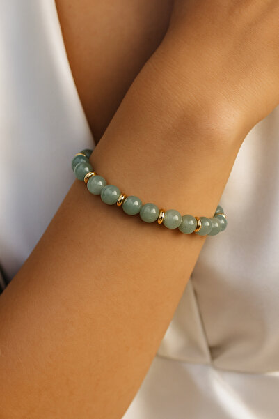 Women's - Very Elegant Green Aventurine And Gold Plated Hematite Natural Stone Bracelet | Handcrafted